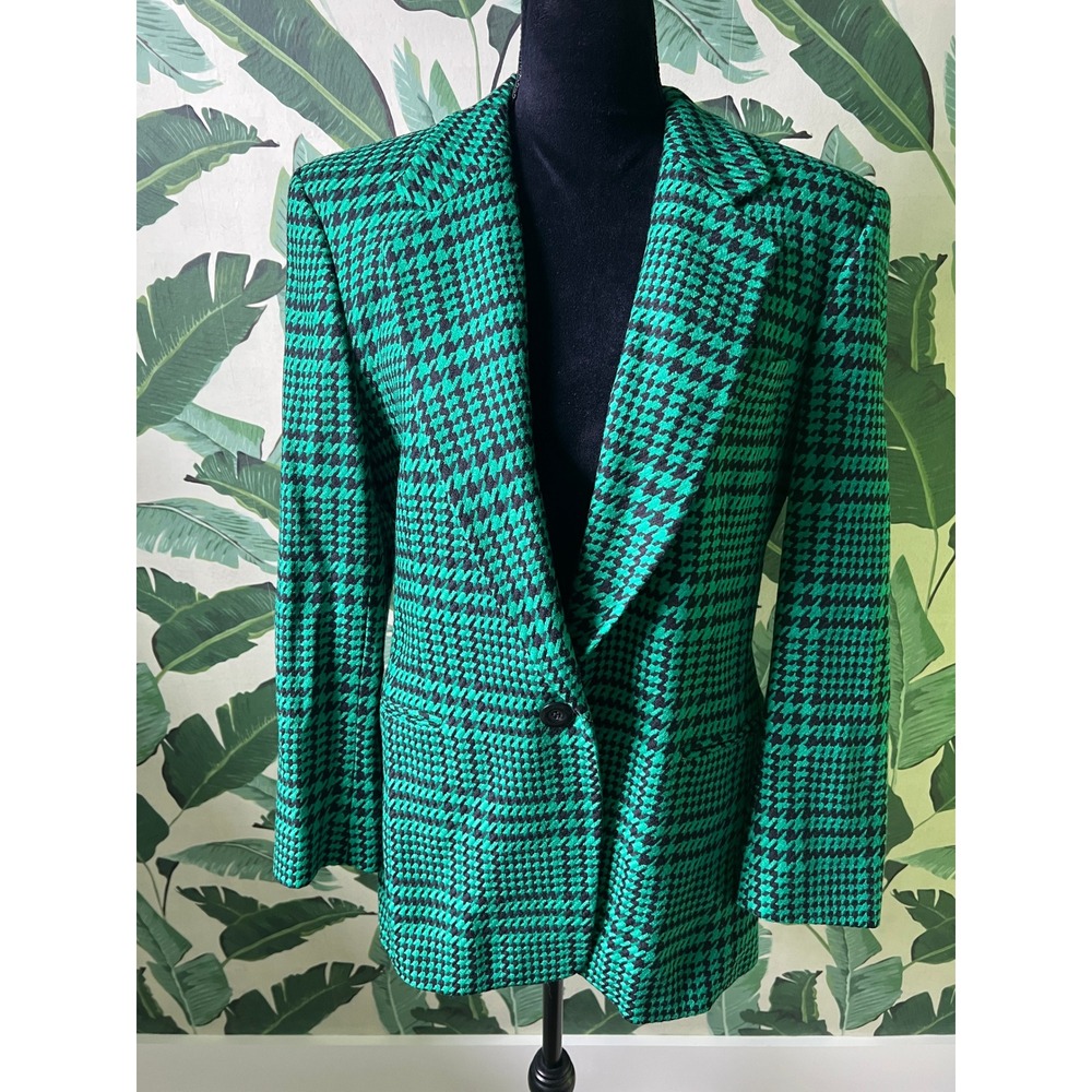 JH Collectibles Houndstooth Blazer Women 8 Green Black